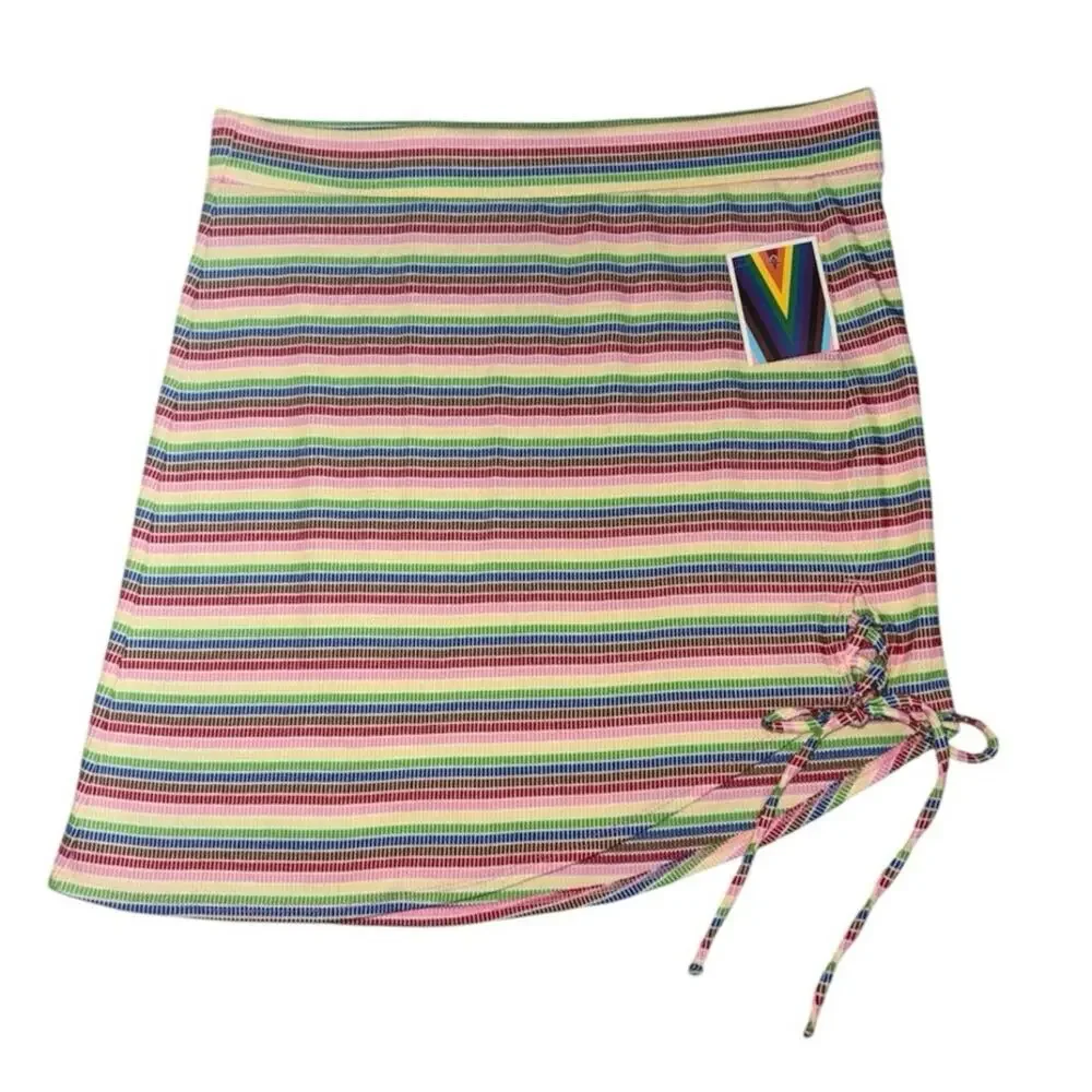 New Target Pride Asymmetrical Rainbow Striped Pull On Mini Skirt Size Large